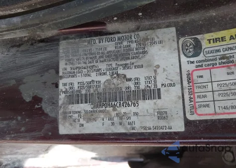 2012 Ford Fusion Se from USA, damaged, VIN 3FAHP0HA6CR426765